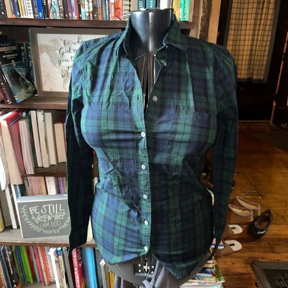 J Crew green & blue business casual XS tartan plaid shirt